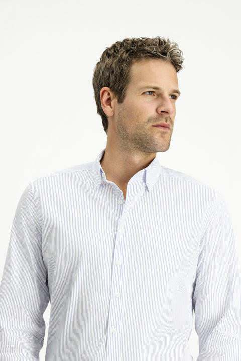 Blue Long Sleeve Slim Fit Classic Striped Cotton Shirt