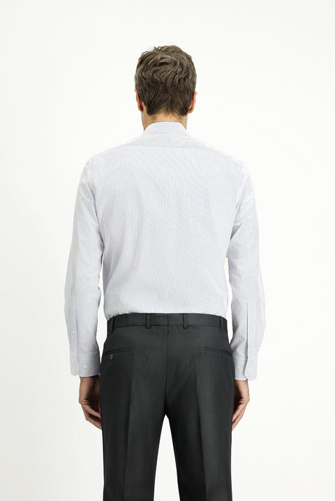 Blue Long Sleeve Slim Fit Classic Striped Cotton Shirt