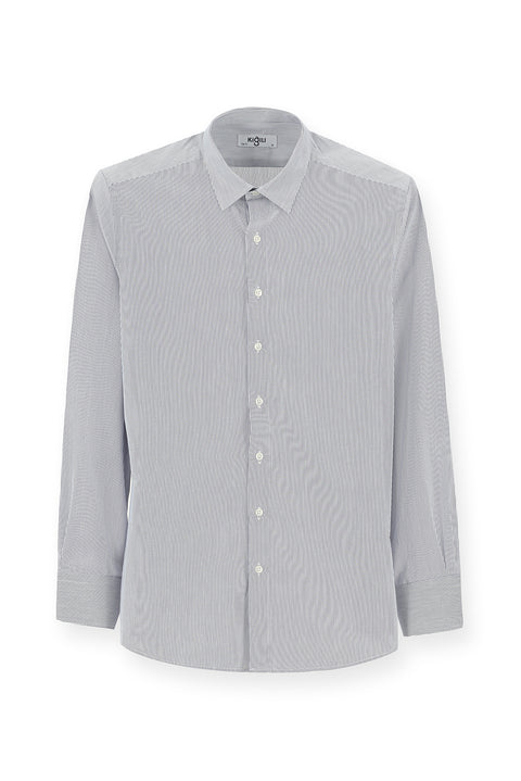 Dark Navy Long Sleeve Slim Fit Classic Striped Cotton Shirt