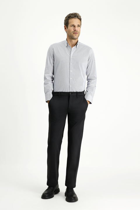 Dark Navy Long Sleeve Slim Fit Classic Striped Cotton Shirt