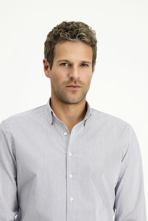 Dark Navy Long Sleeve Slim Fit Classic Striped Cotton Shirt