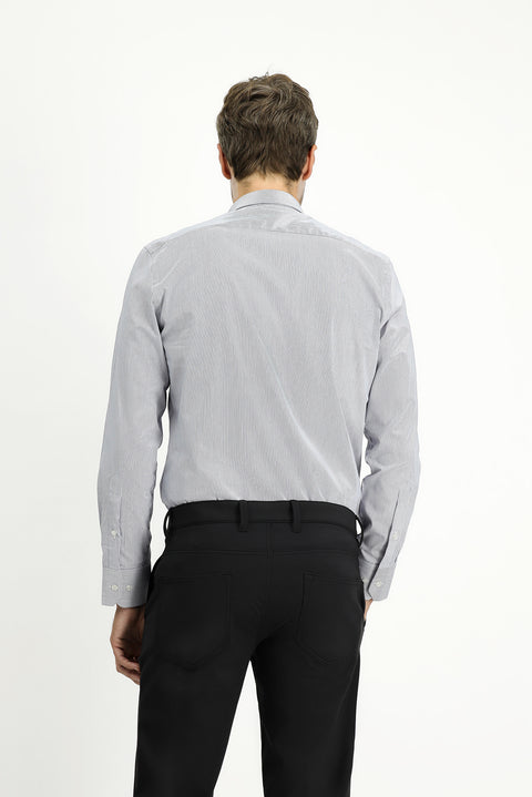 Dark Navy Long Sleeve Slim Fit Classic Striped Cotton Shirt