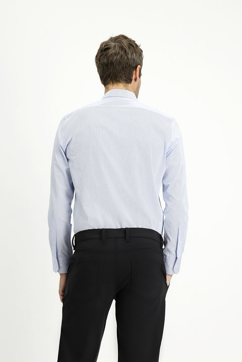 Mavi Uzun Kol Slim Fit Dar Kesim Klasik Çizgili Pamuk Gömlek