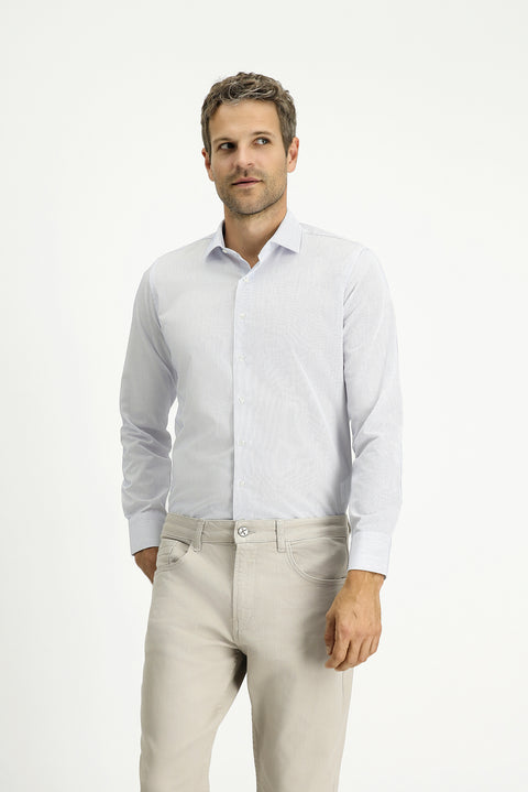 White Long Sleeve Slim Fit Striped Cotton Classic Non-Iron Shirt