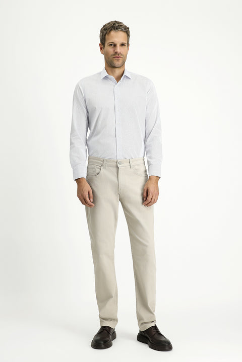White Long Sleeve Slim Fit Striped Cotton Classic Non-Iron Shirt