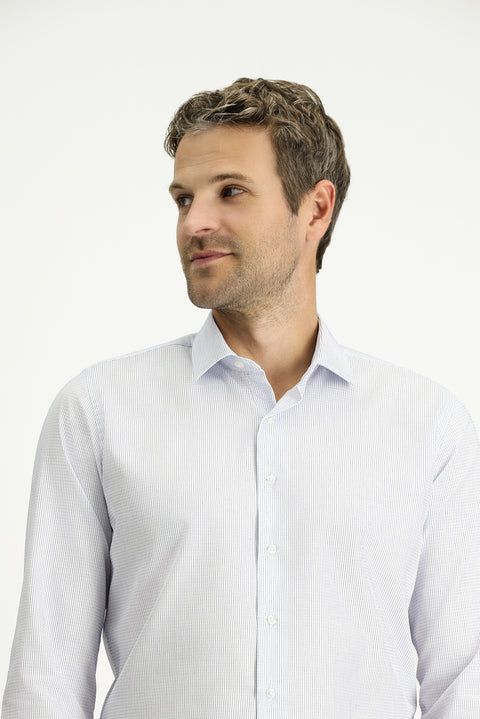 White Long Sleeve Slim Fit Striped Cotton Classic Non-Iron Shirt