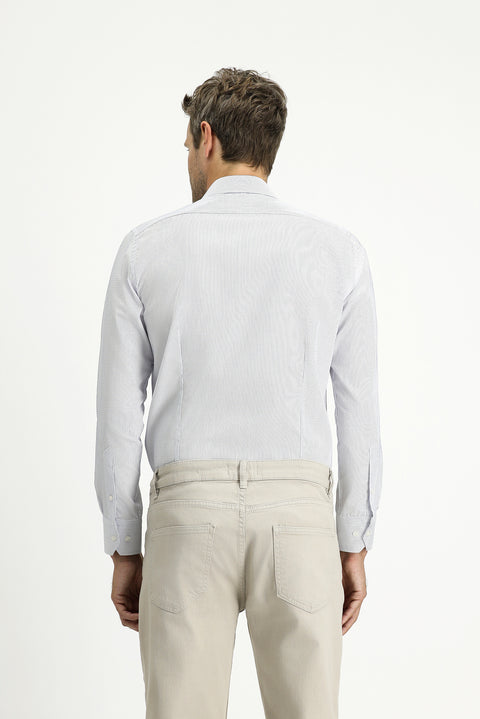 White Long Sleeve Slim Fit Striped Cotton Classic Non-Iron Shirt