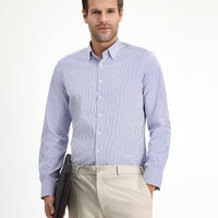 Medium Navy Long Sleeve Slim Fit Classic Plaid Cotton Shirt