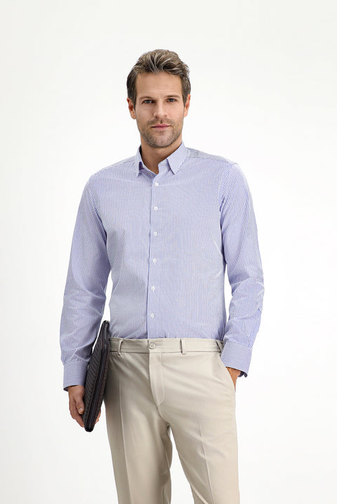 Medium Navy Long Sleeve Slim Fit Classic Plaid Cotton Shirt