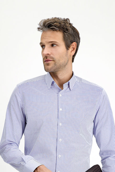 Medium Navy Long Sleeve Slim Fit Classic Plaid Cotton Shirt