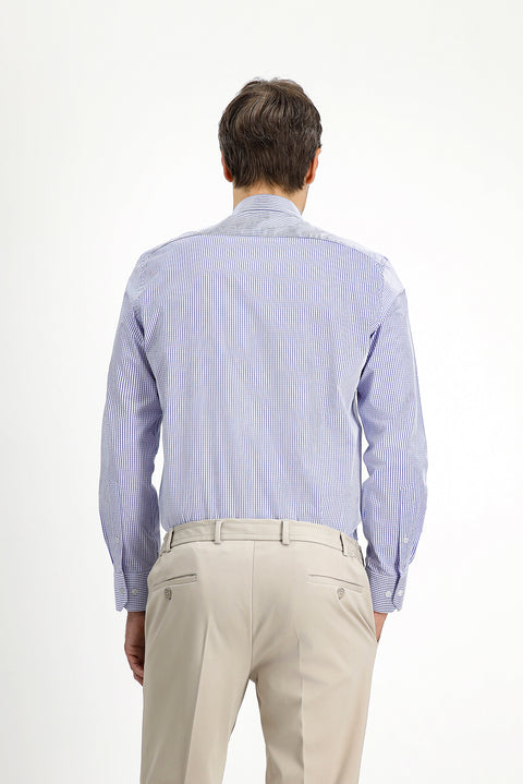 Medium Navy Long Sleeve Slim Fit Classic Plaid Cotton Shirt