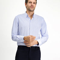 Blue Long Sleeve Slim Fit Classic Plaid Cotton Shirt