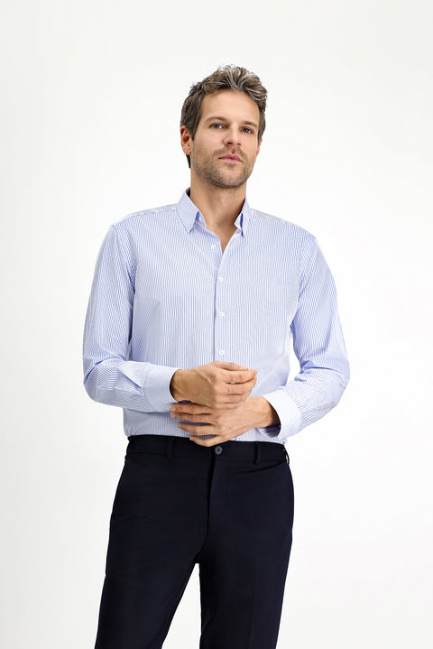 Blue Long Sleeve Slim Fit Classic Plaid Cotton Shirt