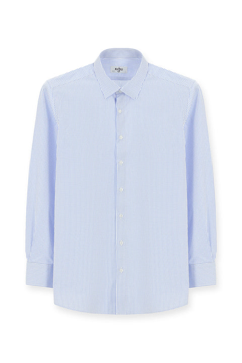 Blue Long Sleeve Slim Fit Classic Plaid Cotton Shirt