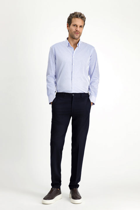 Blue Long Sleeve Slim Fit Classic Plaid Cotton Shirt