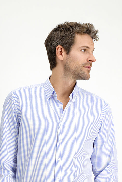 Blue Long Sleeve Slim Fit Classic Plaid Cotton Shirt