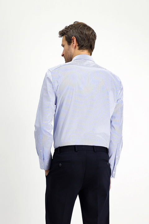 Blue Long Sleeve Slim Fit Classic Plaid Cotton Shirt