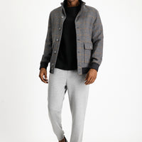 Medium Gray Slim Fit Narrow Cut Plaid Wool Bomber Jacket