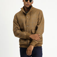 Camel Slim Fit Narrow Cut Plaid Wool Bomber Jacket