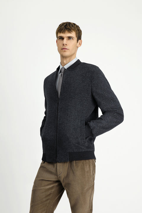Dark Anthracite Sport Wool Bomber Jacket