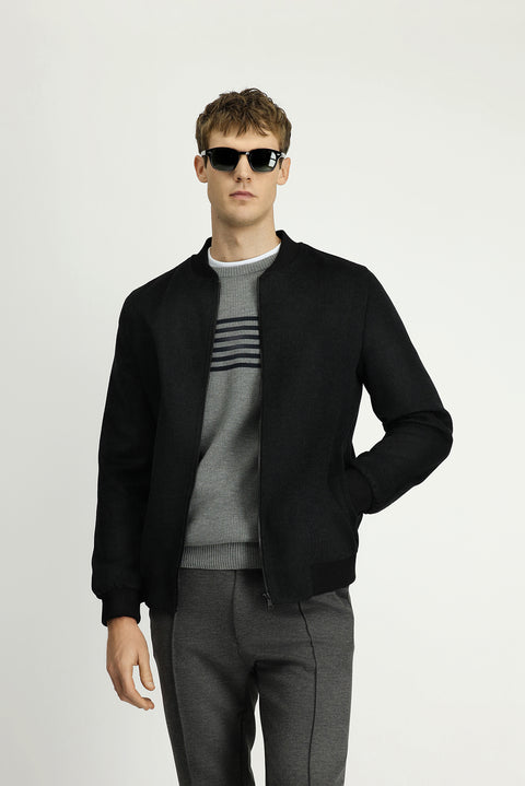 Dark Anthracite Sport Wool Bomber Jacket