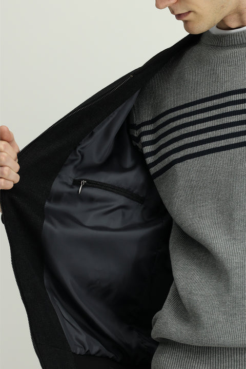 Dark Anthracite Sport Wool Bomber Jacket