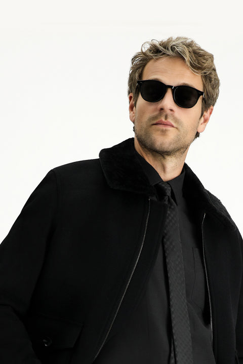 Black Fur Collar Wool Bomber Jacket