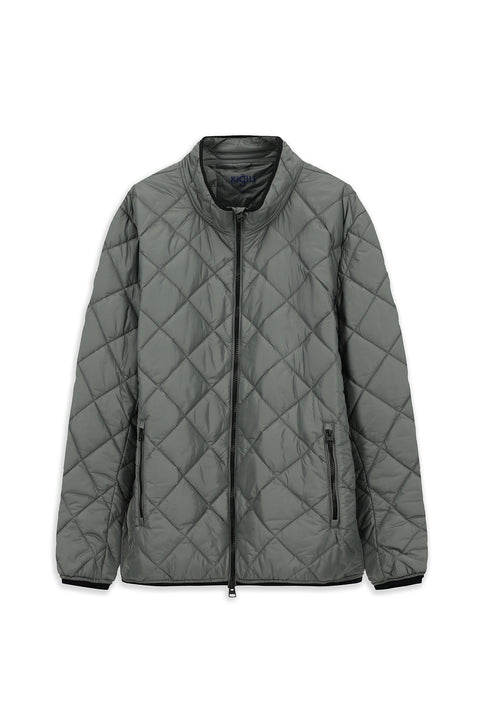 Medium Grey Stand Collar Windproof Quilted Sport Jacket with Zipper and Pockets