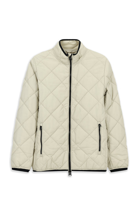 Light Beige Stand Collar Windproof Quilted Sport Jacket with Zipper and Pockets