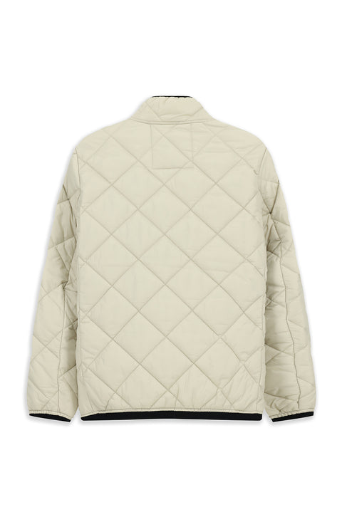 Light Beige Stand Collar Windproof Quilted Sport Jacket with Zipper and Pockets