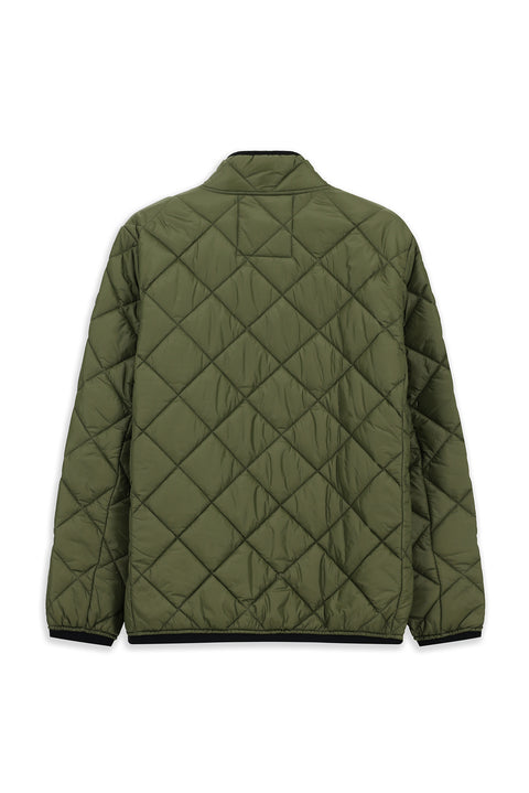 Medium Khaki Stand Collar Windproof Quilted Sport Jacket with Zipper and Pockets