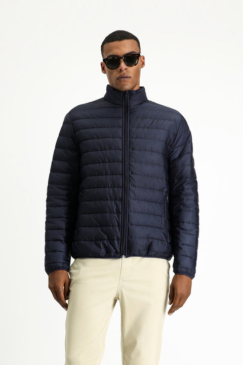 Dark Navy Stand Collar Zippered Pocket Windproof Warm Quilted Sport Jacket