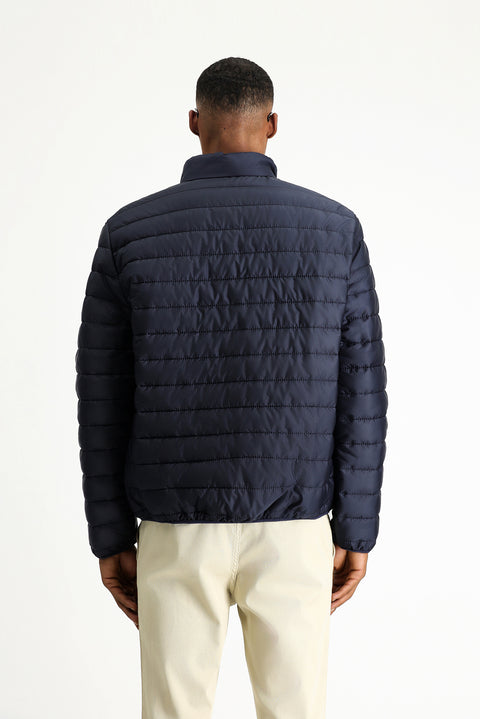 Dark Navy Stand Collar Zippered Pocket Windproof Warm Quilted Sport Jacket