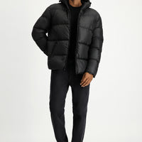 Black Slim Fit Narrow Cut Hooded Sport Puffer Jacket