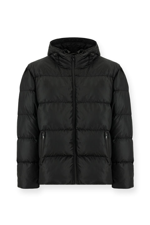 Black Slim Fit Narrow Cut Hooded Sport Puffer Jacket