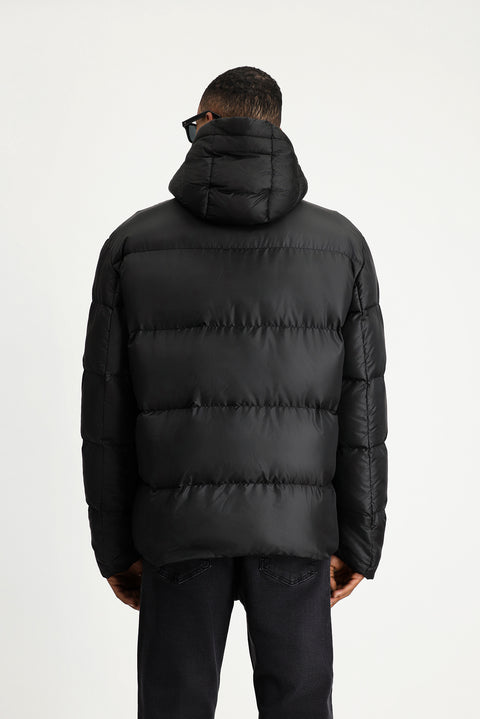 Black Slim Fit Narrow Cut Hooded Sport Puffer Jacket