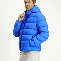 Navy Blue Hooded Sport Puffer Jacket with Bag