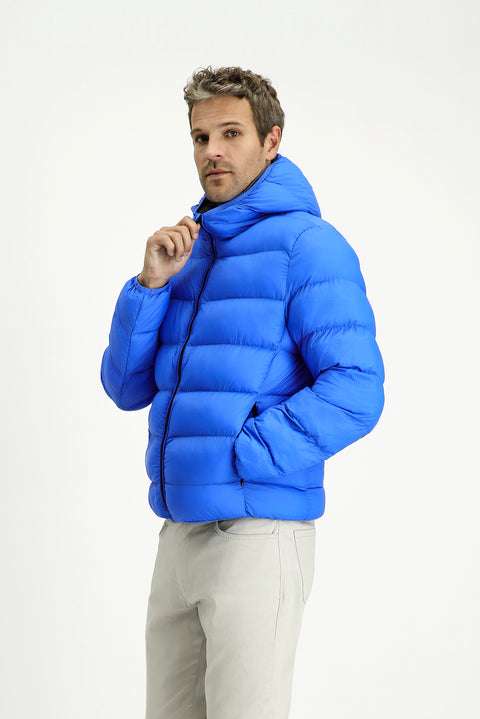 Navy Blue Hooded Sport Puffer Jacket with Bag