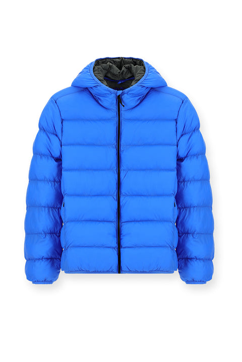 Navy Blue Hooded Sport Puffer Jacket with Bag