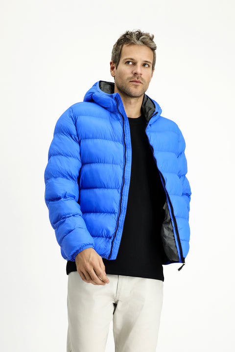 Navy Blue Hooded Sport Puffer Jacket with Bag