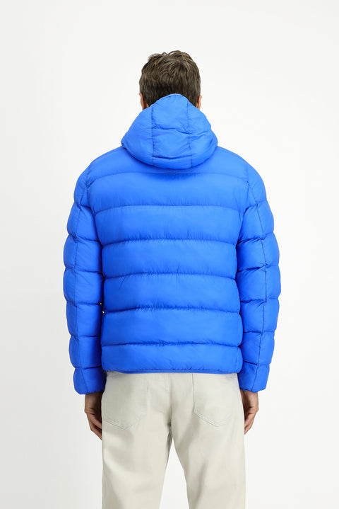Navy Blue Hooded Sport Puffer Jacket with Bag