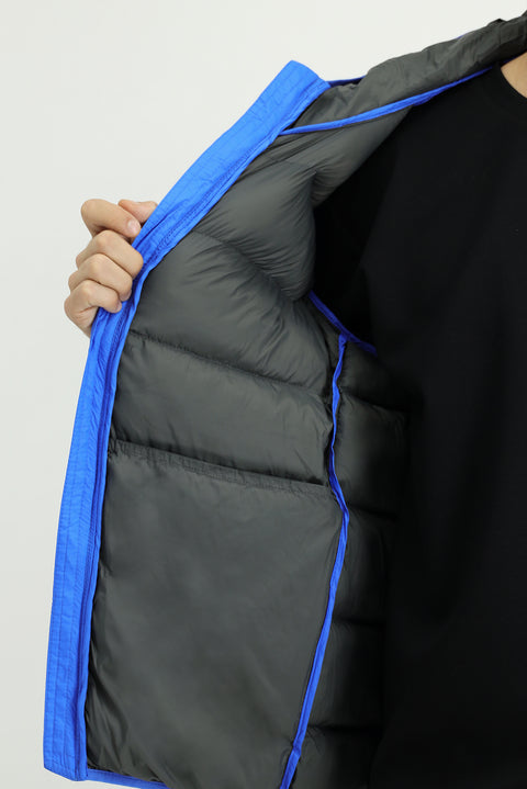 Navy Blue Hooded Sport Puffer Jacket with Bag