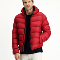 Dark Red Hooded Sport Puffer Jacket with Bag