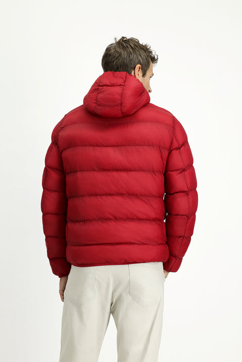 Dark Red Hooded Sport Puffer Jacket with Bag