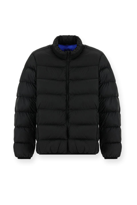 Black Stand Collar Zippered Pocket Windproof Sport Puffer Jacket with Bag