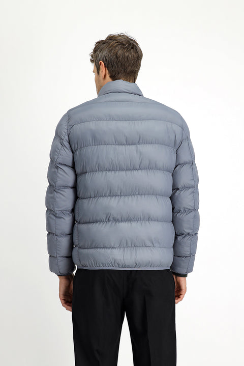 Light Grey Stand Collar Windproof Sport Puffer Jacket with Zipper and Pockets