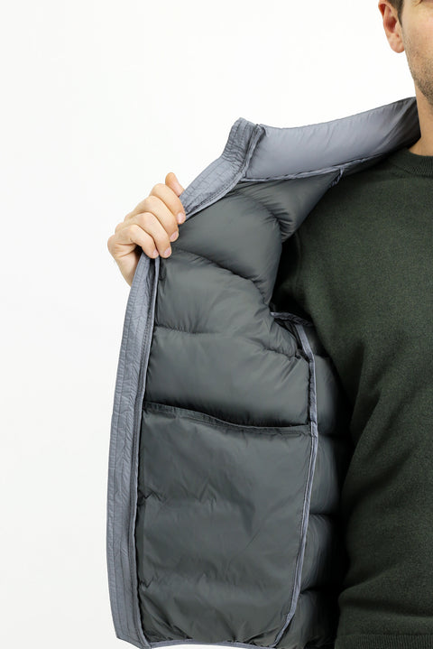 Light Grey Stand Collar Windproof Sport Puffer Jacket with Zipper and Pockets