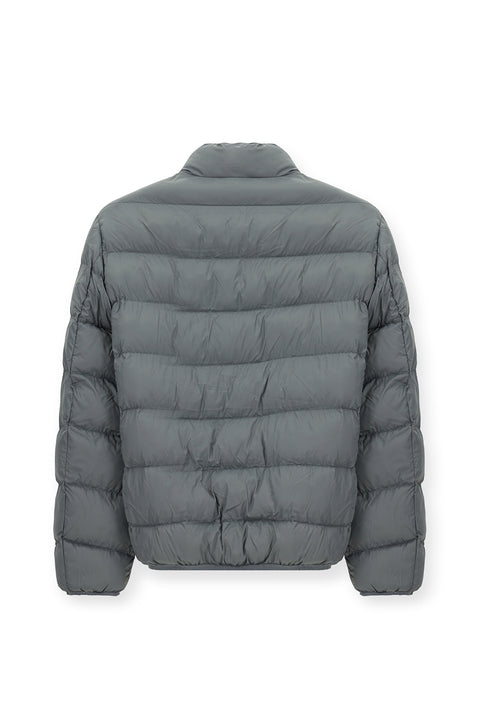 Light Grey Stand Collar Windproof Sport Puffer Jacket with Zipper and Pockets