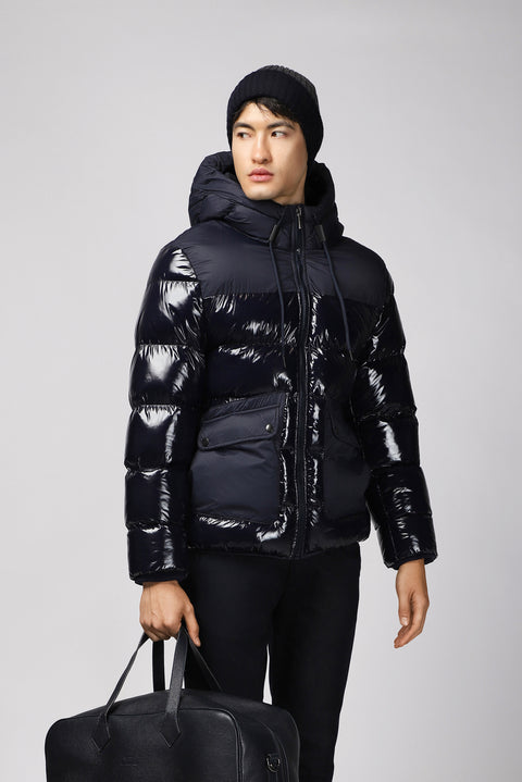 Dark Navy Hooded Quilted Sport Puffer Jacket