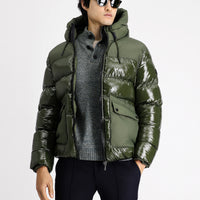 Dark Khaki Hooded Quilted Sport Puffer Jacket